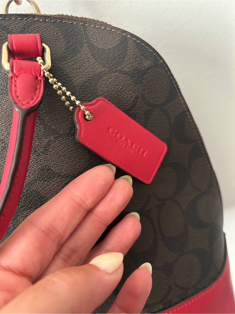 COACH Brown Signature Sierra Dome Satchel with Red Trim F27584 - Picture 3 of 11